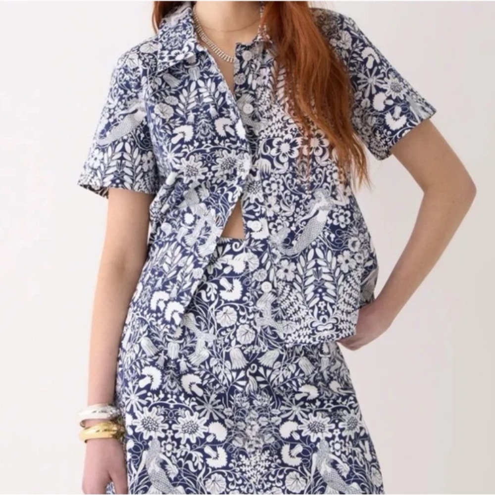 J. Crew Gamine Cotton Poplin Shirt in Mermaid Floral NWT